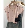 Camisa de Punto con Cuello Corto Estilo Casual Moda Verano Camisa de Punto de Lana Manga Corta Holgada Camiseta Coreana Ajuste Delgado A3641
