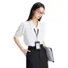 Estilo de Viaje al Trabajo Solapa Grande Camisa Profesional Top de Moda Verano Nuevo Camisa de Gasa Azul Camisa de Manga Corta para Mujer