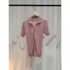Suéter de punto Biebe estilo retro con cuello polo artístico para mujer, estilo fino de verano, elegante y adelgazante, hombro normal, top de manga corta