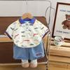 Meninos verão 2024 novo terno infantil manga curta roupas infantis estilo coreano camiseta verão moda terno camisa polo
