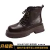 2026 Botines Nuevos Retro Marrones de Punta Redonda con Tacón Grueso para Mujer, Botines Individuales de Otoño e Invierno, Botas de Estilo Británico