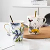 Taza de Cerámica con Flor Esmaltada Estilo Retro para Té de la Tarde Juego de Tazas de Cerámica Souvenir de Alta Gama Regalo de Inauguración
