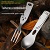 Novo conjunto de faca e garfo portátil para exterior três em um colher Faca, garfo e colher combinação de aço inoxidável conjunto de talheres faca