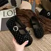 Sapatos Mary Jane com laço estilo francês, nova coleção outono 2026 feminina, sapatos baixos de bolinhas, bico fino, sola macia, bico redondo, sapatos femininos