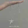 Nova Colar com Pingente de Estrela-do-Mar de Contas de Cristal Empilhadas de Camada Dupla Moda Nicho Estilo Simples de Férias Colar Longo