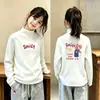 Nueva Camiseta de Manga Larga para Niñas Otoño e Invierno, Capa Base Térmica de Felpa Cálida, Cuello Medio Alto, para Niños Medianos y Mayores, Versátil Top Interior Cepillado
