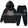 Conjunto de moletom com capuz forrado de fleece outono e inverno para meninos e meninas, suéter infantil duas peças, conjunto de duas peças com logotipo fixo