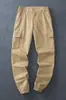 Overol estilo japonés de algodón pesado lavado con cordones en el tobillo para hombre, grueso, color caqui, corte tridimensional, multibolsillos, pantalones casuales para exteriores