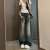 Pantalones 2026 para Hombres y Mujeres Otoño Retro Azul Pierna Ancha Jeans Scimitar Mujer Cintura Alta Oculta Defectos Adelgazante Versátil Pantalones Largos hasta el Suelo