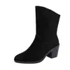 Botines Cálidos de Terciopelo Flocado con Tacón Medio 2026 Invierno Nuevos Transfronterizos Tallas Grandes Tacón Grueso Slip-On Botas Martin Europeas Americanas
