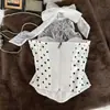 Top halter de lunares estilo francés con estampado de espina de pez blanco para mujer, bustier de alta gama ajustado