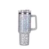 Termo para Coche de Acero Inoxidable 304 Elástico Borde Caliente Estampado Leopardo Plateado 40 oz Primera Generación Mismo Estilo Stanley Logo Personalizado