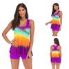 Traje de baño de falda grande europeo y americano nuevo 2025, traje de baño para mujer con estampado de arcoíris degradado, fabricantes de trajes de baño en stock, venta al por mayor.