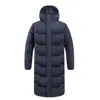 Relleno 80% de plumón, logo personalizado, chaqueta larga de plumón, abrigo con capucha unisex, a prueba de viento e impermeable, adecuado para entrenamiento de invierno y para proporcionar calor