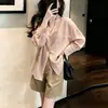 Camisa Rosa Suave Retro Estilo Coreano 2026 Cuello en V Holgada Perezosa Adelgazante Que Reduce la Edad Delgado Top de Manga Larga