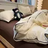 Conjunto de Quatro Peças Botonê de Algodão Puro Lavado Estilo Muji: Capa de Edredom, Lençol de Cima, Capa de Colcha, Lençol com Elástico, Conjunto de Roupa de Cama de Três Peças para Dormitório Estudantil
