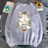 Sudadera Deportiva de Manga Corta con Estampado de Gatos Transfronteriza para Mujer, Cuello Redondo, Ropa Deportiva Harajuku Kawaii Gato Ropa Deportiva Linda