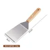 Espátula de cocina de acero inoxidable con mango de madera de haya, espátula para freír bistecs, espátula para teppanyaki y panqueques, espátula de mano para panqueques, espátula para bistecs