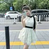 Elegante Vestido de Encaje con Cordones Estilo Francés para Mujer, Vestido Corto Babydoll Dulce Estilo Miu con Cintura Ceñida y Dobladillo Amplio, Vestido Corto de Princesa