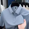 Camiseta de Manga Corta Estilo Nuevo de Verano, Cuello de Solapa Sin Costuras, Camisa Polo de Gama Alta, Holgada, Informal, Fresca, Transpirable, Top de Seda de Hielo para Hombre