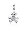 2025 Transfronterizo Nuevo Dibujo Animado Oso Plateado Corazón de Diamante Dijes Pulsera con Cuentas Accesorios de Joyería DIY