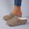 Pantuflas de Mujer Cerradas con Suela Gruesa Transfronterizas 2026 Comercio Exterior Otoño Nuevo Talla Grande Puntera Redonda Forradas de Felpa Cuña Pantuflas Venta al por Mayor