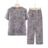 Conjunto de verão plus size para mulheres idosas, conjunto casual de duas peças para senhoras idosas, camisa de manga curta para mães