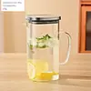 Jarra cuadrada de gran capacidad para agua fría con asa para uso doméstico en verano, hecha de vidrio resistente a altas temperaturas, adecuada para agua fría, agua con hielo, preparación de té y jugos