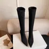Nova Coleção Outono/Inverno 2026: Botas Longas de Salto Alto Bico Fino para Mulheres, Saltos Finos Emagrecedores, Botas Elásticas Slim Versáteis, Botas de Equitação