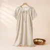 Bata de Noche de Verano para Mujer, Doble Capa de Gasa 100% Algodón Puro Clase A, Vestido Largo con Cuello Redondo, Holgado y Cómodo, Vestido de Casa Talla Grande