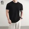 Camiseta de Punto Ranpo Estilo Old Money con Bloques de Color, Cuello Redondo, Manga Corta, Seda de Hielo para Hombre, Nueva Temporada Verano 2026, Corte Regular para Viajes y Uso Casual