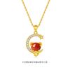 Collar de ágata roja del sur del zodíaco chino, cadena de clavícula de plata esterlina con colgante de año de nacimiento de moda nacional, collar de estrella y luna