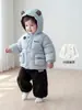 Chaqueta de invierno casual para niños, con capucha de orejitas linda, abrigo de longitud media con 90% de plumón para niños, ropa de invierno elegante