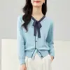 Chaqueta cárdigan de punto estilo Chanel para mujer, otoño e invierno 2026, nuevo diseño de lazo, corte entallado, suéter elegante