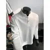 Camiseta de manga larga para hombre, cuello redondo, cuello Henry, blanca, suéter fino base para primavera y otoño, negro