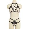Ropa de Bambú Amazon Más Vendido Hueco Sexy Conjunto de Lencería de Tres Piezas Negro para Mujer N0218