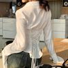 Chica caliente de deseo puro otoño 2023 nuevo blanco con cordones en la cintura Camisa de textura para mujer adelgazante nicho