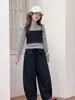 Conjunto de dos piezas a rayas estilo coreano para niñas, para primavera y otoño, con pantalones de pierna ancha, ropa casual de moda de otoño para niñas mayores