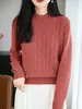 Nuevo Suéter de Punto de Algodón Puro con Cuello Alto Medio de Manga Larga para Mujer Color Sólido Tejido de Trenzas Holgado Camisa Base Superior Otoño/Invierno 2026