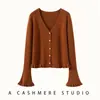 Suéter de Cachemira con Manga de Encaje para Mujer, Nueva Moda Otoño/Invierno, Cárdigan Abrigo de Punto con Manga de Campana Fruncida y Cuello en V