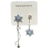 Pendientes de Borla de Copo de Nieve Hielo Azul Perla Asimétricos Otoño e Invierno Diseño de Nicho Estilo de Alta Gama Pendientes y Clips para Orejas Nuevos