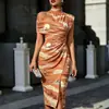 2026 Nuevo Modelo Estación Independiente Transfronterizo Retro Occidental Tótem Impresión 3D Vestido de Hombros Descubiertos para Mujer POD