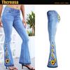 Jeans acampanados de mujer transfronterizos, jeans de mujer europeos y estadounidenses de industria pesada con bordado 3D tridimensional, pantalones vaqueros de mujer de una generación