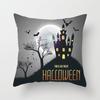 Nueva Funda de Almohada de Cuero Durazno con Estampado de Calavera y Calabaza en Blanco y Negro para Halloween, Cojín para Sofá/Oficina, Venta al por Mayor