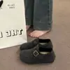 Zapatos tipo Birkenstock de suela gruesa, cálidos y forrados de felpa, nuevos zapatos de algodón invierno 2026, mocasines peludos retro sin cordones para mujer