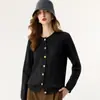 Novo cardigã de malha de cashmere para outono e inverno, cor sólida da moda, macio e confortável, de abotoamento simples, gola redonda, estilo simples para mulheres