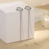 Brinco de pressão de camada dupla com zircônia, popular no TikTok, estilo doce e cool, corrente longa com franjas e strass, clipe de osso de orelha sem furo