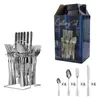 Conjunto de Talheres Ocidentais de Aço Inoxidável com 24 Peças 1010 Faca de Churrasco, Garfo e Colher Conjunto de Caixa de Presente Estilo Americano Luxo Leve