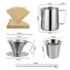 Herramientas de acero inoxidable para arte latte en café: taza de extracción, jarra para espumar leche, jarra para latte art con marcas, filtro para pour-over y papel de filtro