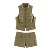 Ropa de Mujer Transfronteriza 2026 Moda Europea y Americana Conjunto de Chaleco con Nudo de Cuerda y Cremallera + Pantalones Cortos para Mujer F612545/46